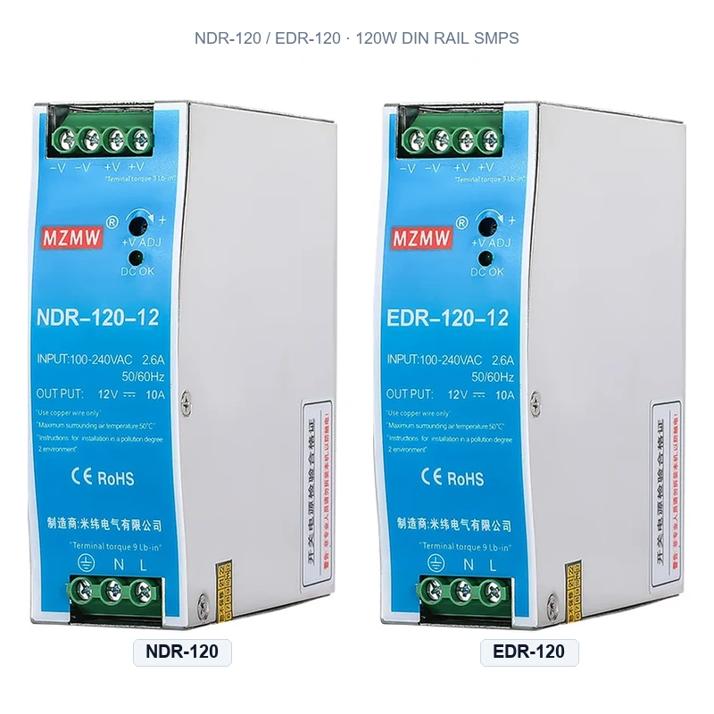 NDR-120 / EDR-120 120W Slim DIN Rail Switching Power Supply